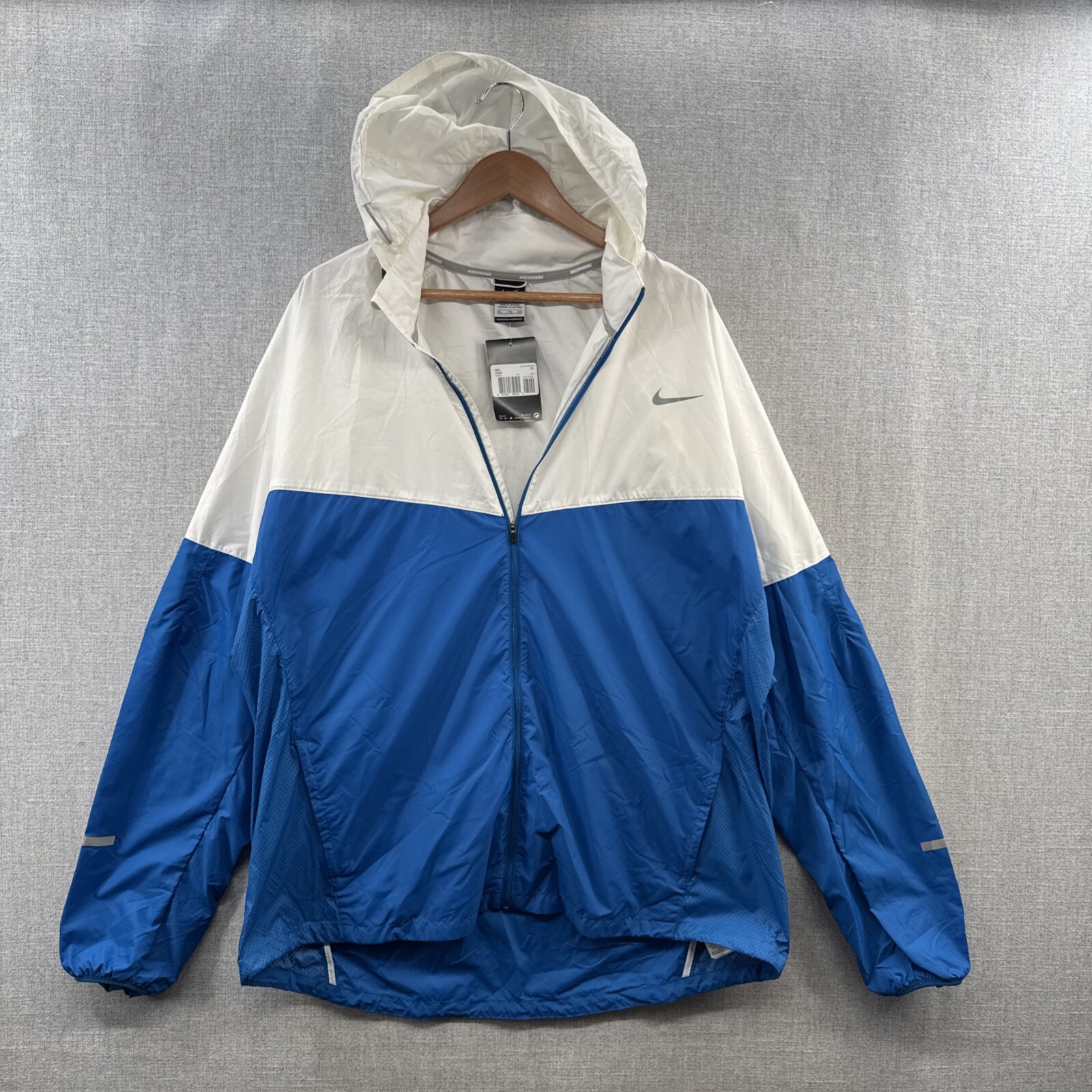 SACAI X NIKE NUOVO Nike Vapor Running Jacket 2XL Blu Full Zip Giacca a vento con cappuccio Riflettente