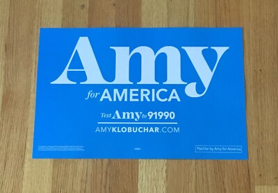 Amy Klobuchar Senator Minn Official 2020 President Campaign Sign Placard Blue