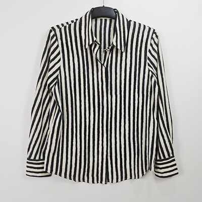 Mango - Striped Flowy Shirt - Ecru - Medium - UK 10