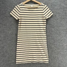 J. Crew Dress Women 2XS Beige Striped Shift Midi Short Sleeve Cotton Casual