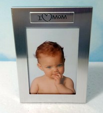 Baby Silver Tone Photo Picture Frame  I Love Mom  2 1/4 x 3 1/4" Photo  NOS
