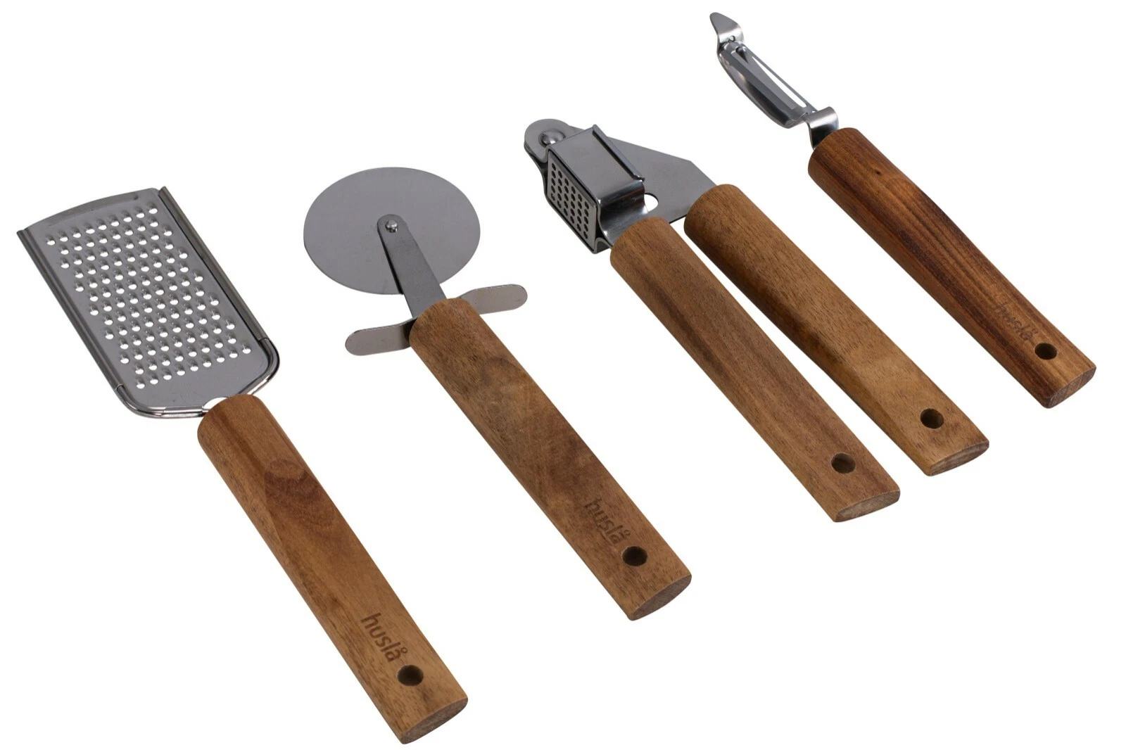 Kitchen accessory set HUSLA 4 pieces, stainless steel, natural wood (73957)