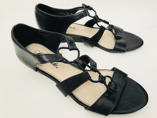 LIFE STRIDE Slip On Sandals Shoes Womens Sz 7.5M Black Leather Crisscross Straps - Picture 2 of 9