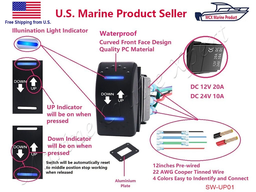 Boat Marine Up Down Toggle Rocker On Off On Switch Tilt Trim Switch | eBay