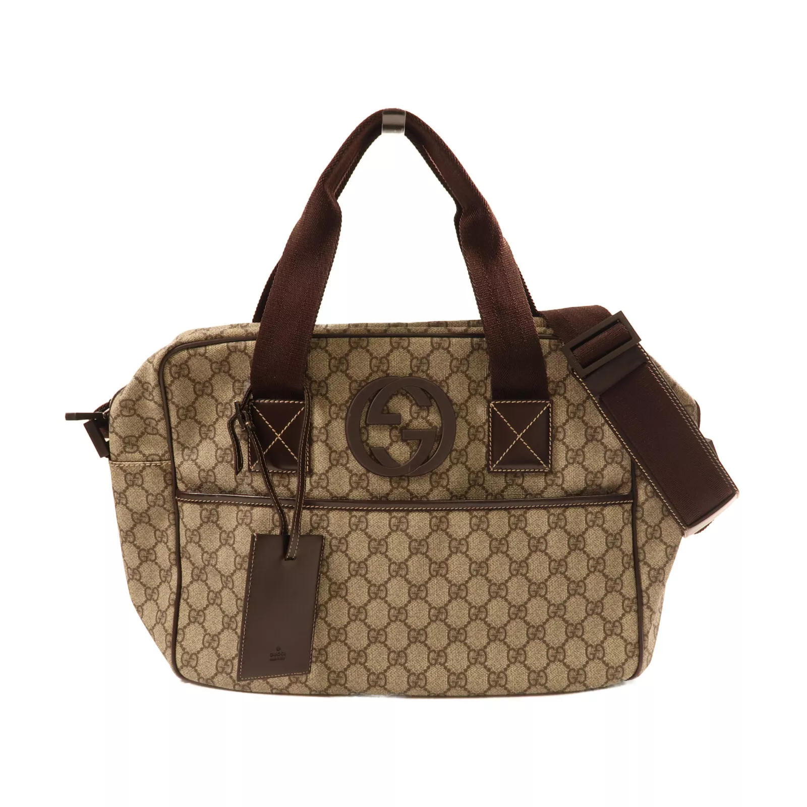 Sac à main bandoulière GUCCI GG 2 voies toile enduite PVC 201851 marron