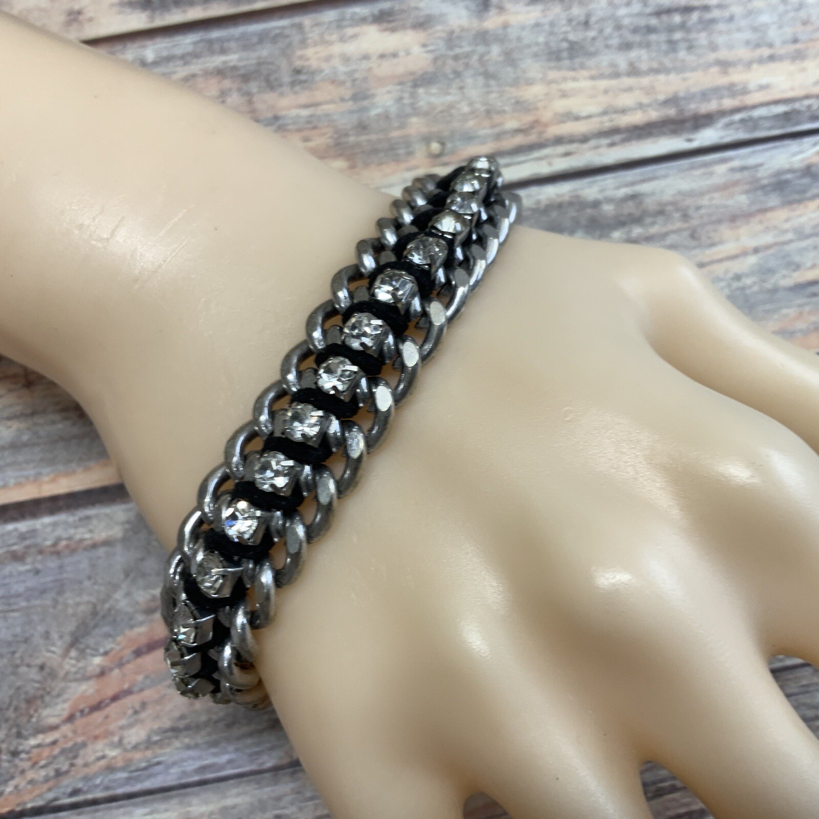 Industrial style chunky rhinestone curb chain necklac… - Gem