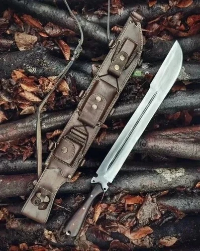 HANDMADE SPRING STEEL 5160 HUNTING FOREST FULL TANG MACHETE KNIFE - FANCY SHEATH