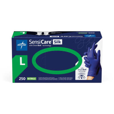 Medline SensiCare Silk SmartBox Nitrile Powdered-Free 250 Gloves/box - Large