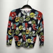 Crown  Ivy Women Blue Navy White Floral Button Up Essentials Cardigan Sweater S