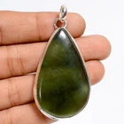 Natural Nephrite Jade Gemstone Fashion Jewelry 925 Silver Pendant 2.3" ARP-6199