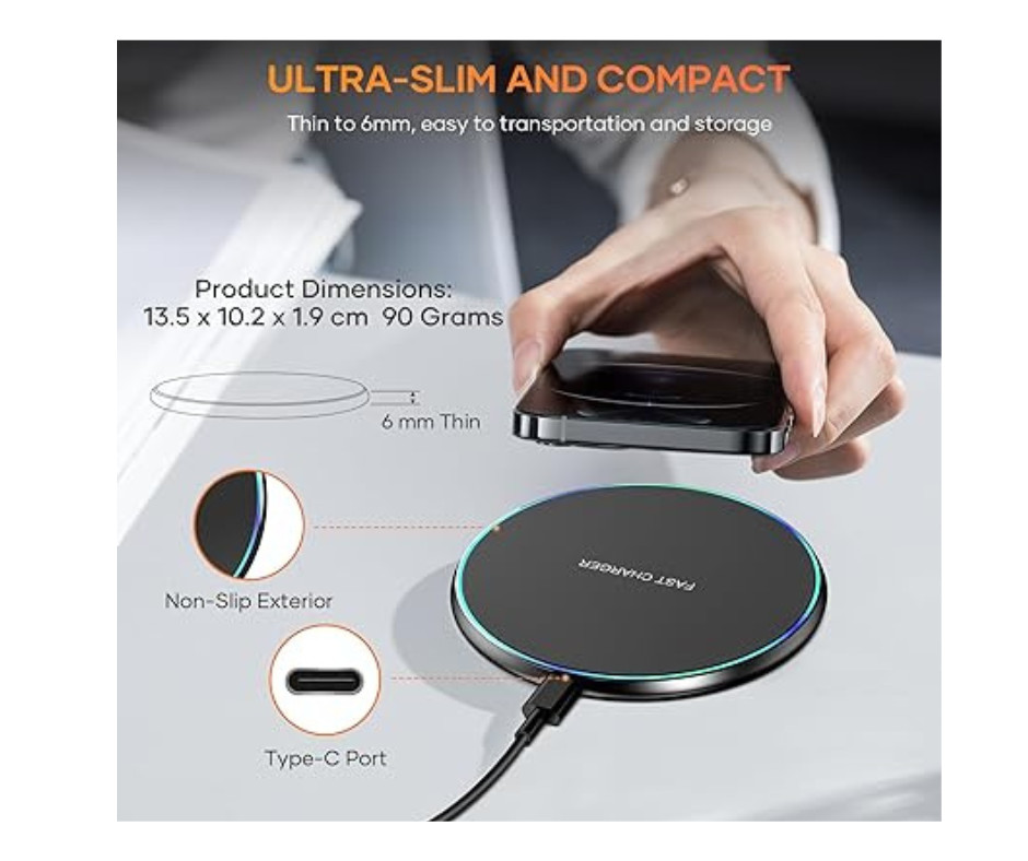 10W Fast Wireless Charging Pad for iPhone 15/14/13/12/11 & Samsung Galaxy S23/S2