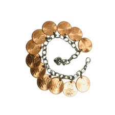 Lucky Penny Copper Coin Charm Bracelet, great Valentine's Day gift, USA pennies