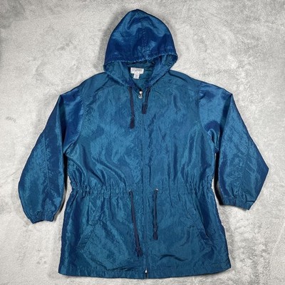 Esprit Sport Jacket Womens Small Blue Hooded Windbreaker Full Zip Lightweight