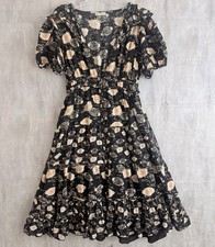 Ulla Johnson Midi Dress Women 4 Black Floral Pockets Cottage Peasant Boho