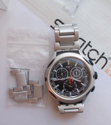 SWATCH XLITE CHRONO '' BLACK ENERGY '' EXCELLENT - BOX    WOW   RARE L@@K