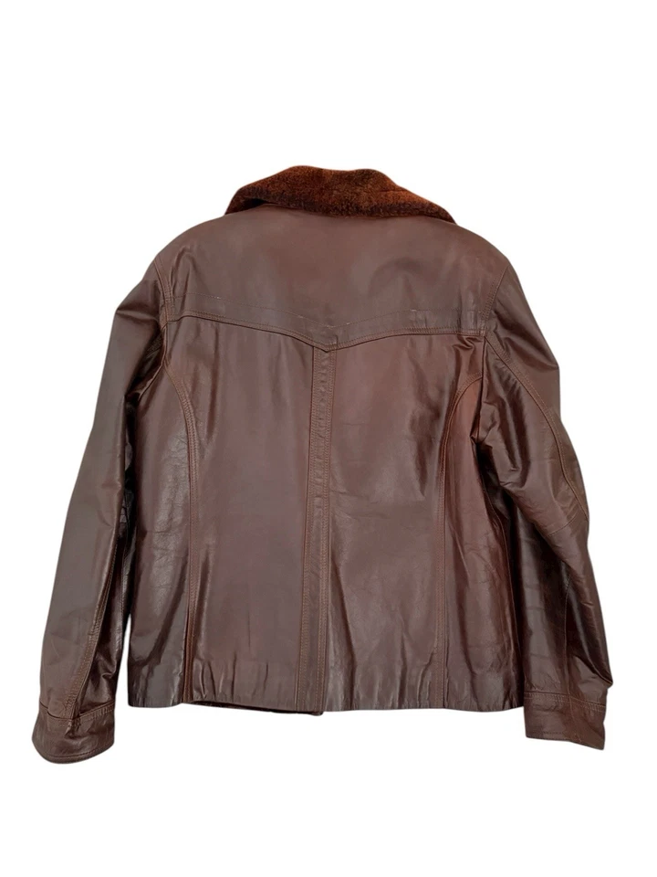 Daniel Rossi Brown Leather Fur Lined Aviator Bomber Jacket 52 Italy - Image 3 of 4