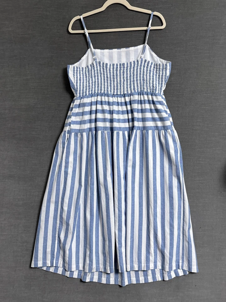 Vestido Universal Thread 2XL Azul Blanco Rayas Midi Algodón Verano Bolsillos Calados Foto 4 de 4