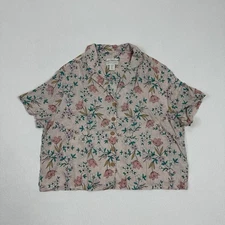 Cynthia Rowley Button Up Linen Top Women’s XL Crop Floral Short Sleeve Beach EUC