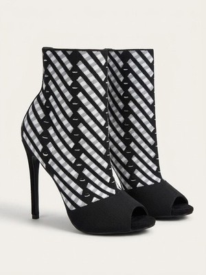 Liliana Black and White Mesh Peep Toe Ankle Boots, Size 8.5