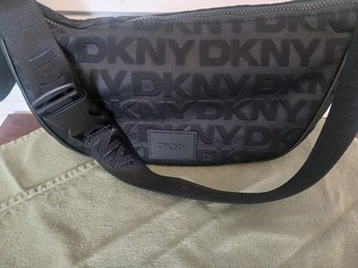 DKNY Logo BLACK SLING BAG CROSSBODY BELT Bum FANNY PACK Large Travel Outdoor