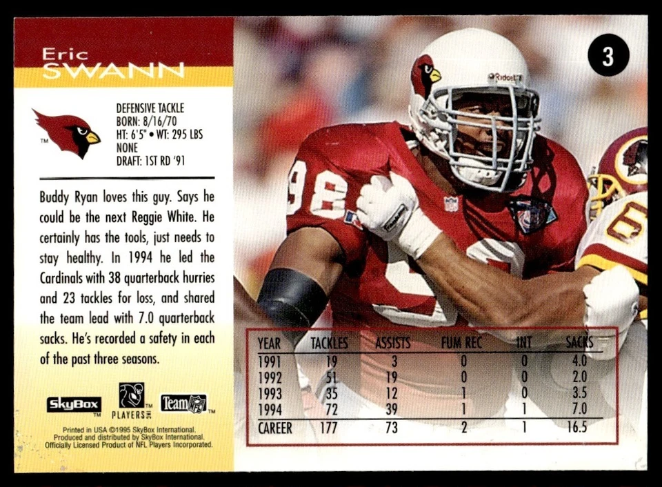 1995 SkyBox Impact Eric Swann Arizona Cardinals #3 - Image 2 of 2