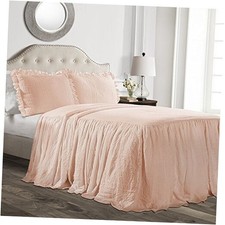 Ruffle Skirt Bedspread Set - 3-Piece Luxurious Farmhouse Bedding - King Blush