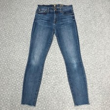 7 For All Mankind The Ankle Skinny Jeans Womens 27 Blue Mid Rise Raw Hem Stretch