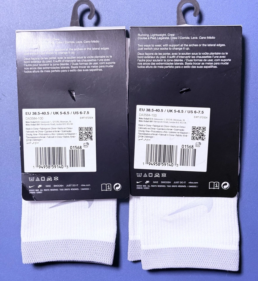 2 PACK Nike SPARK Lightweight Crew Running Gym Socks DA3584-100 UK 5.5 -6.5  - Image 2 of 4