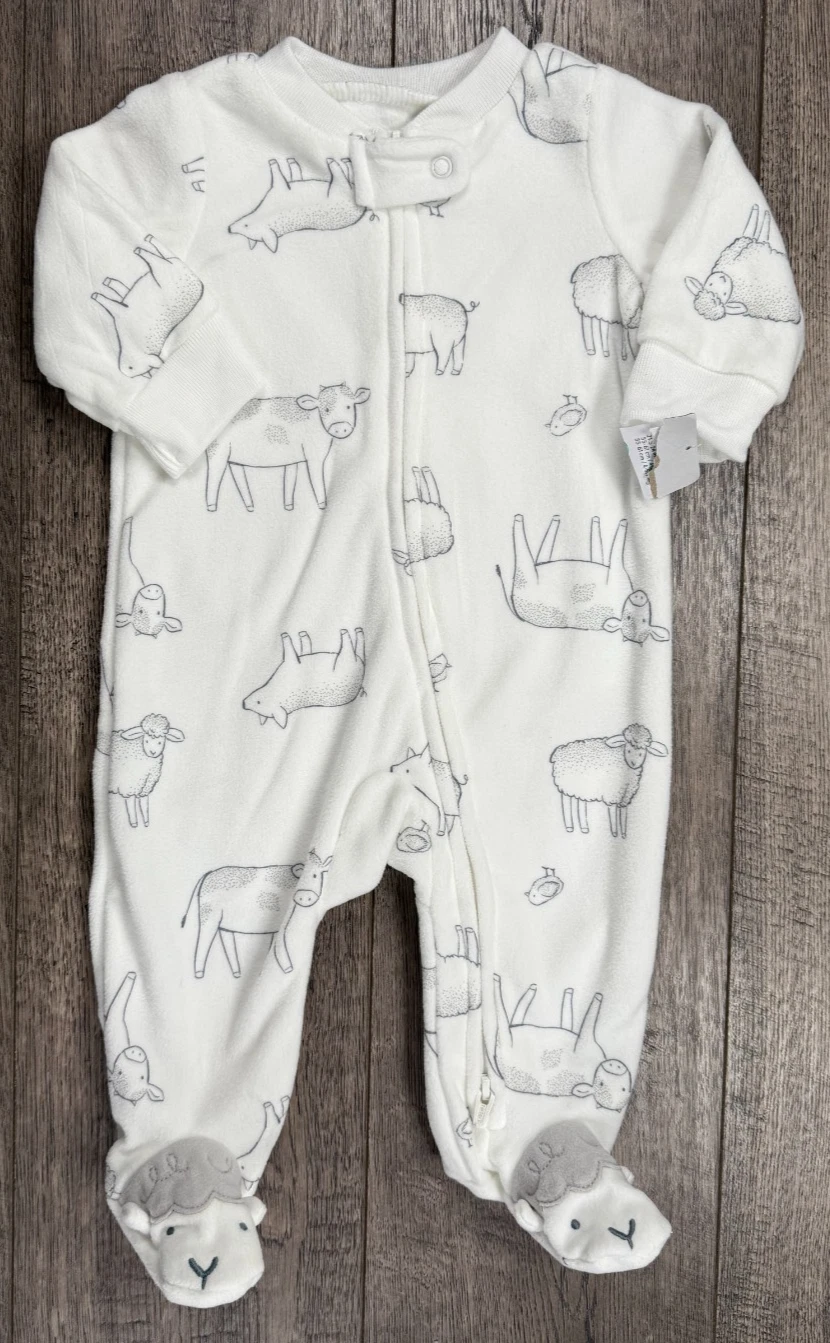 Baby Boy Clothes New Child Mine Carter's 0-3 Month Fleece Farm Footed Outfit
