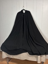 Vintage Black Hooded Cloak Cape W/ VTG Clasp Theater Costume Halloween
