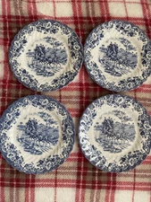 (4) Johnson Brothers Blue Coaching Scenes Bread &Butter Plates 6 1/4”
