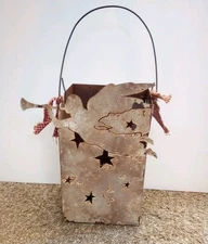 Rustic Metal Angel Hanging Candle Holder Basket Decorative Lantern Signed