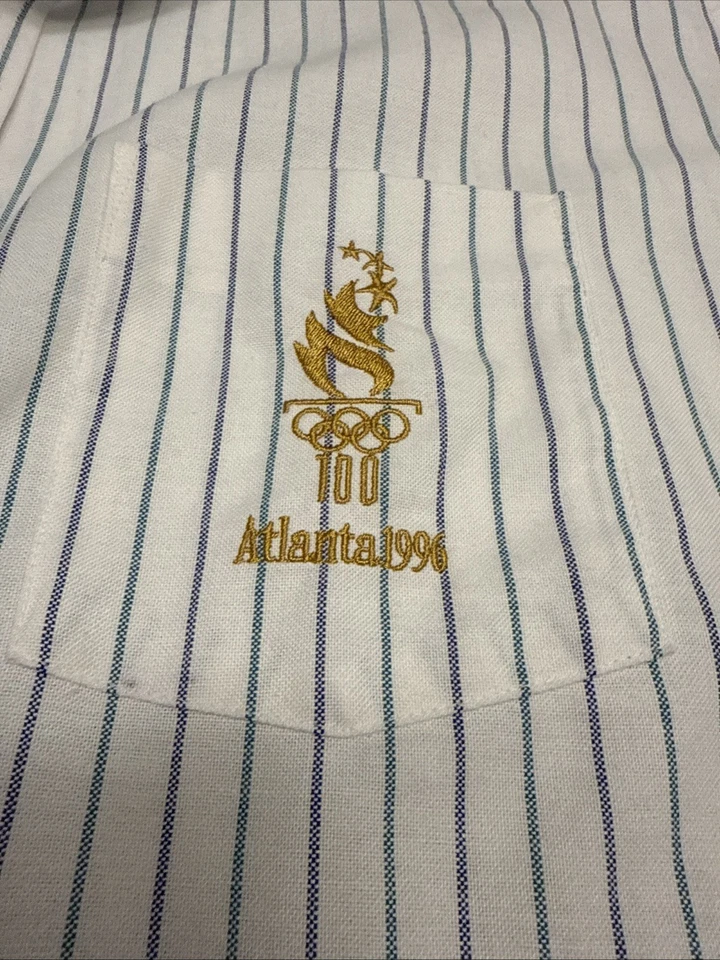 Camisa Hanes Vintage Hombres 17 1996 Juegos Olímpicos de Atlanta Manga Corta Rayas XL Deportes Foto 3 de 4