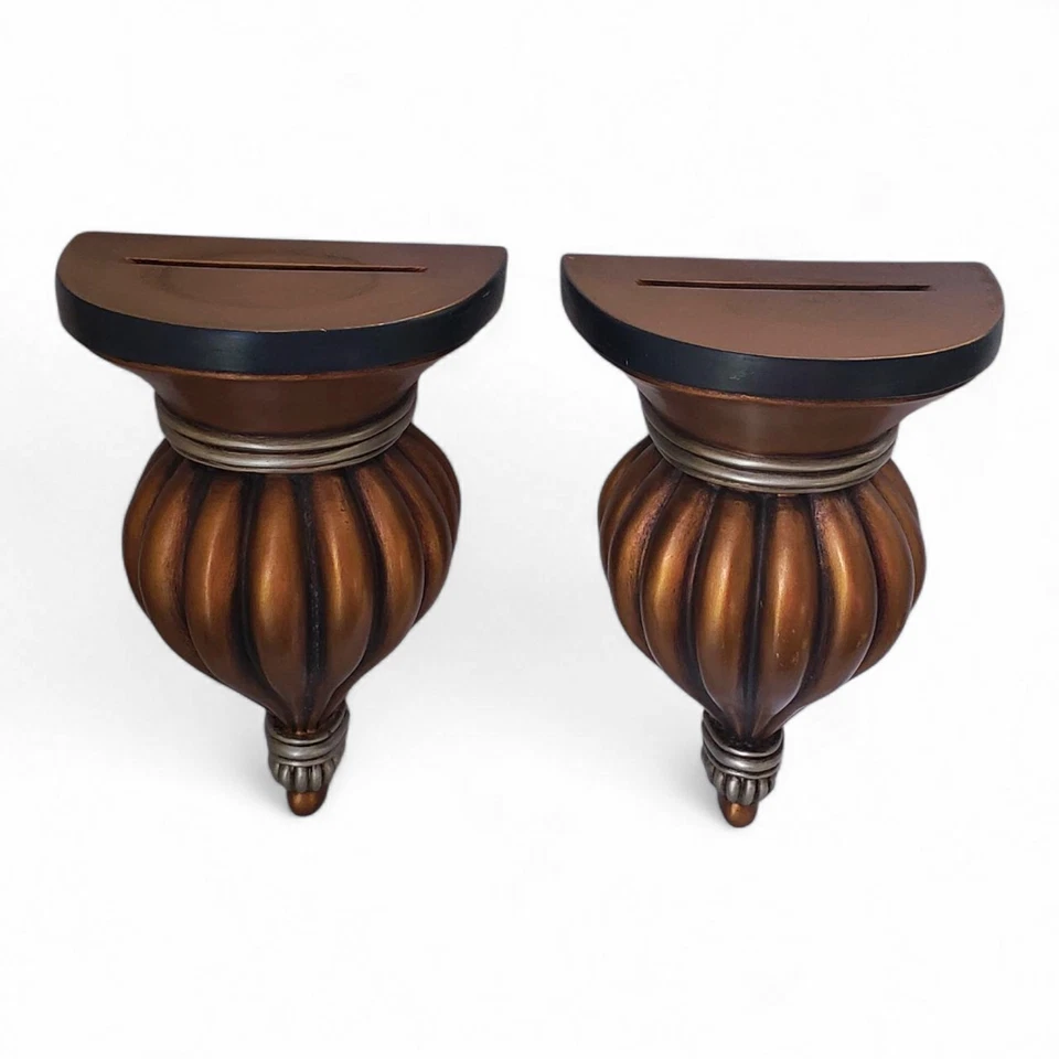 Vintage Wall Shelf Sconces Gold Silver Black w/ Plate Notch Ribbed Design 9" Foto 3 de 4