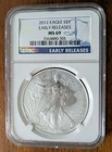 2012, NGC MS69, AMERICAN SILVER EAGLE, EARLY RELEASES 305