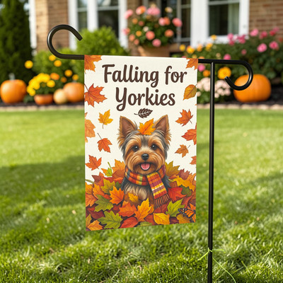 Falling for Yorkies Autumn Garden Flag Double Sided 12x18 24x32 Outdoor