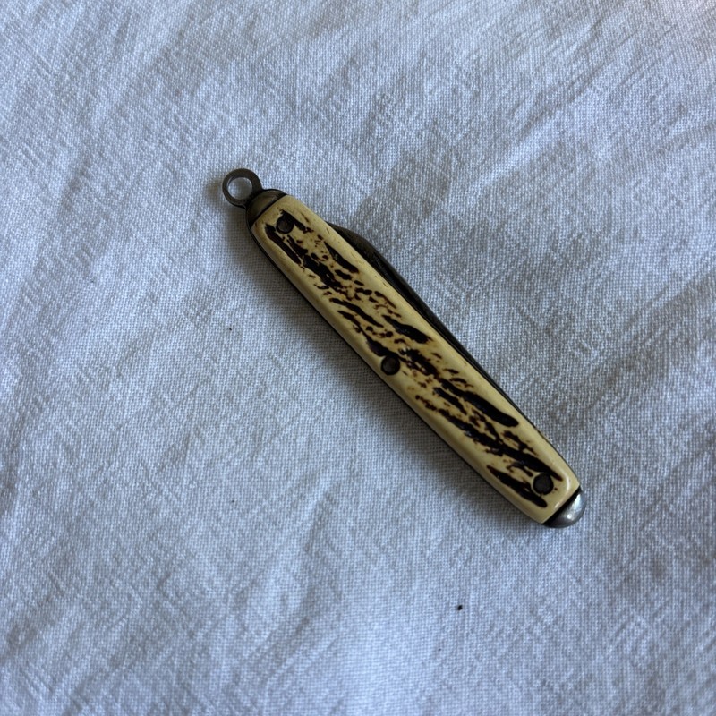 Vintage Ivory Color Pocket Knife Watch Fob Key Chain 3”
