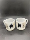 Vtg Federal Milk Glass Atomic Harlequin Coffee Cup Set 2 MCM D Handle