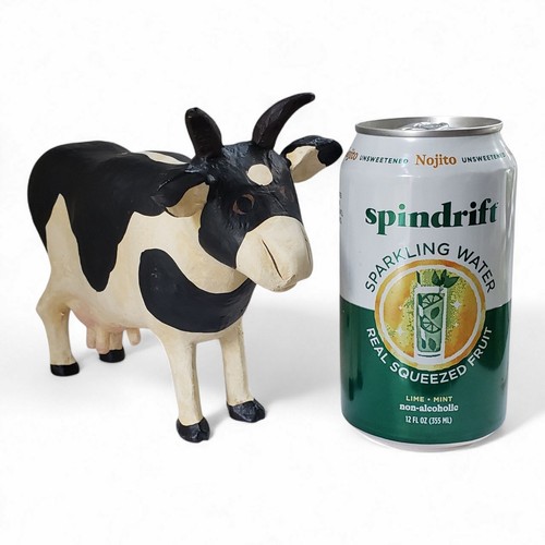 Vintage Cow Sculpture Hand-Painted Black & White Art Pottery Figurine - Picture 2 of 9