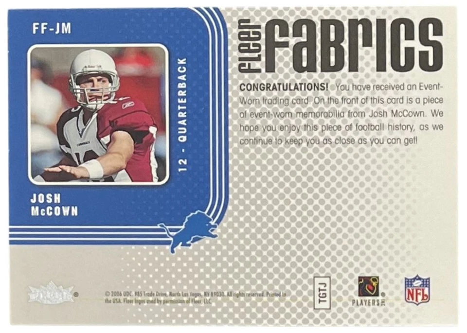 2006 Fleer Fabrics #FF-JM Josh McCown Detroit Lions - Image 2 of 2