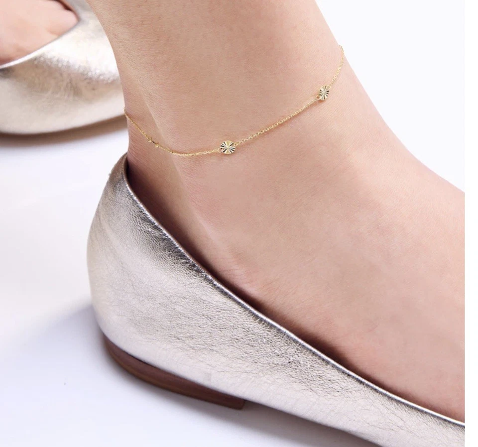 Tobillera de cadena de cable circular de oro macizo de 10K - 10" Foto 2 de 3