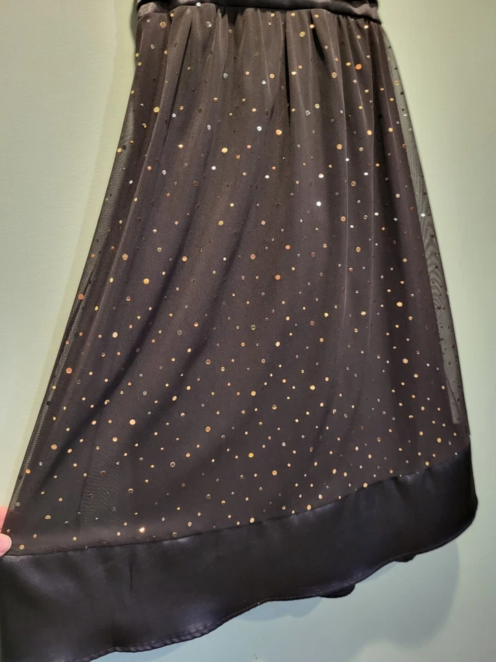 Vestido Halter Y2K Tabú Negro Dorado Brillante Talla L Malla Forrado Lazo Foto 3 de 4