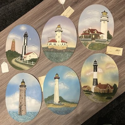 6 Different Lighthouse Wall Art 3D Hanging Resin Plaque History on Hang Tag