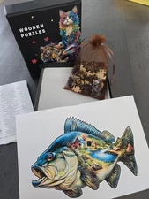 Wooden Jigsaw Puzzle, Small 55 Piece Bass Fish With Lake Scene 