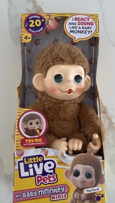 Little Live Pets My Baby Monkey Mini Pepi Peach Interactive 20+ Sounds Reactions