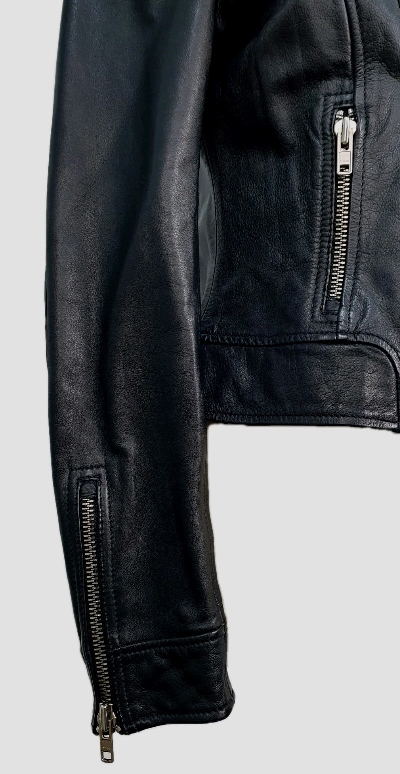 Superdry Leather Biker Jacket Black  Women’s Size Medium Stunning Excellent Cond image 5