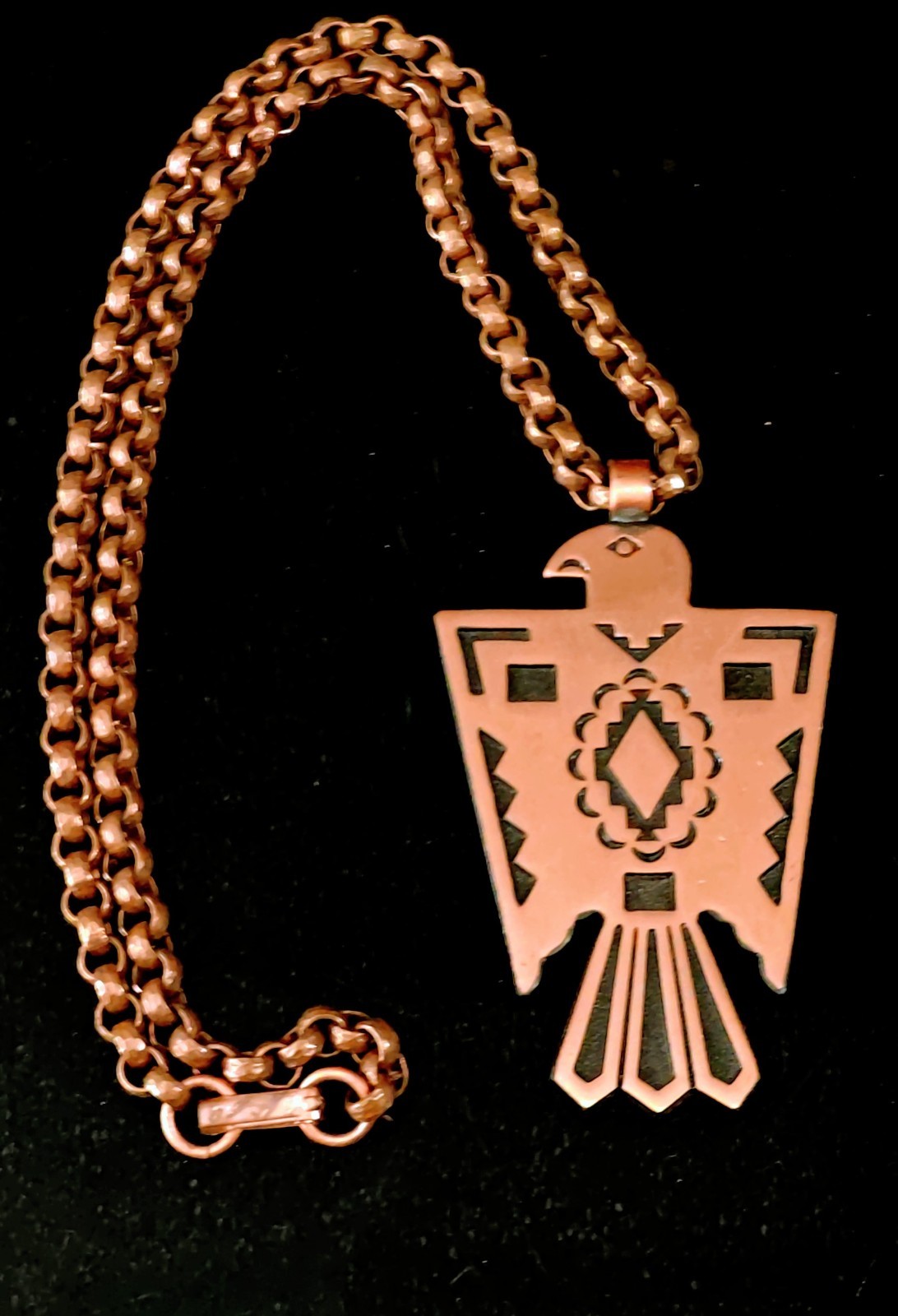 Vintage Solid Bell Copper Thunderbird Pendant On … - image 6