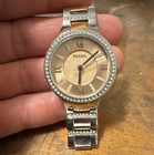 Fossil Virginia Women's Two-Tone Bracelet Quartz Watch Gold Dial Crystal Bezel — photo 1