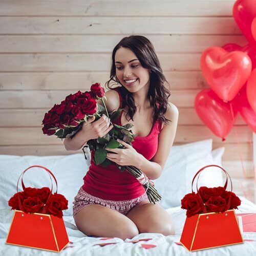 12 Packs Graduation Flower Gift Bags for Bouquets Florist Red/Black - Picture 6 of 7