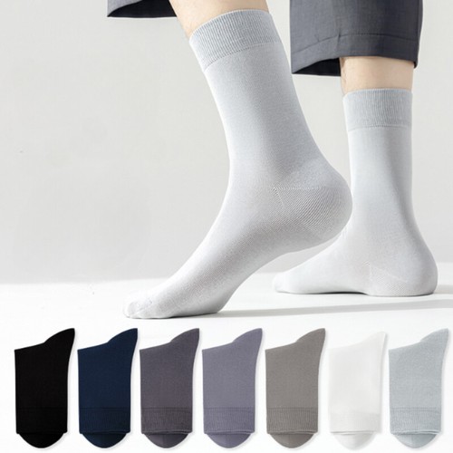 98% Pure Cotton Men Socks 5 Pairs Business Long Work Crew Breathable Deodorant - Picture 3 of 25